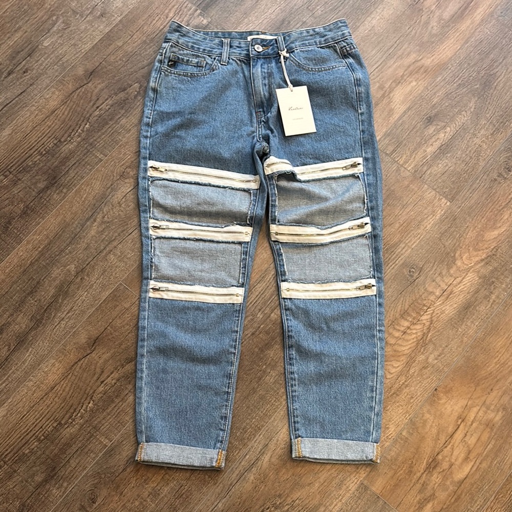 NEW KanCan Women 26 Ankle Cropped Jeans Zipper 100% Cotton Distressed Light Blue